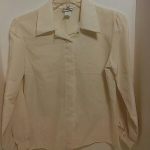 Classic Cream Long-Sleeve Blouse with Point Collar